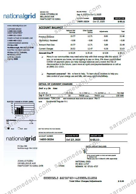 United Kingdom National Grid utility bill template in Word and PDF formats, version 2